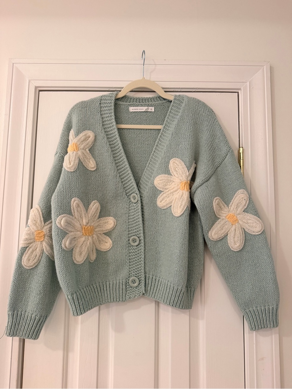Altar'd State Mint Green 3D flower cardigan